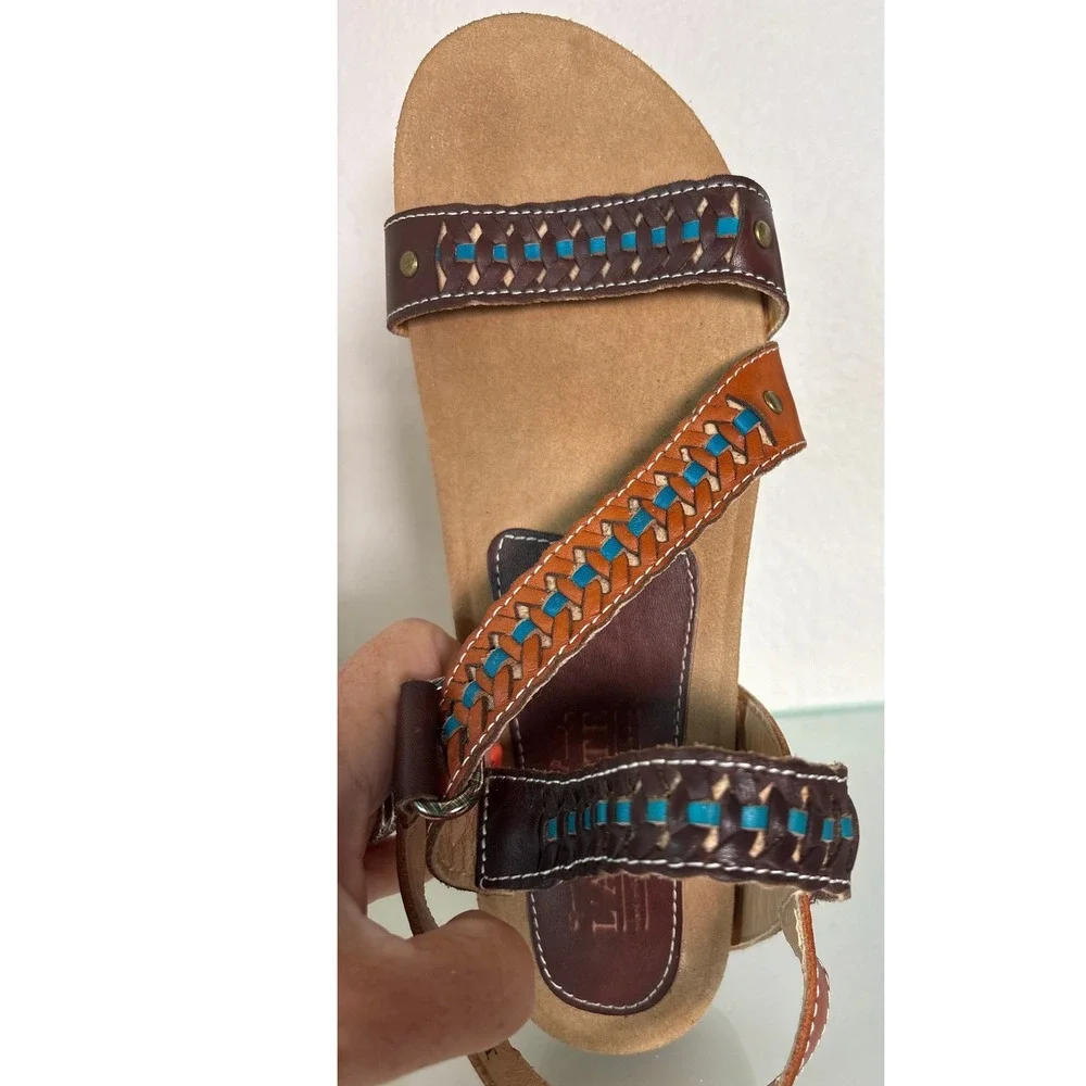 L'Artiste Spring Step Joaquima Leather Braided Slingback Sandals Brown Size 39